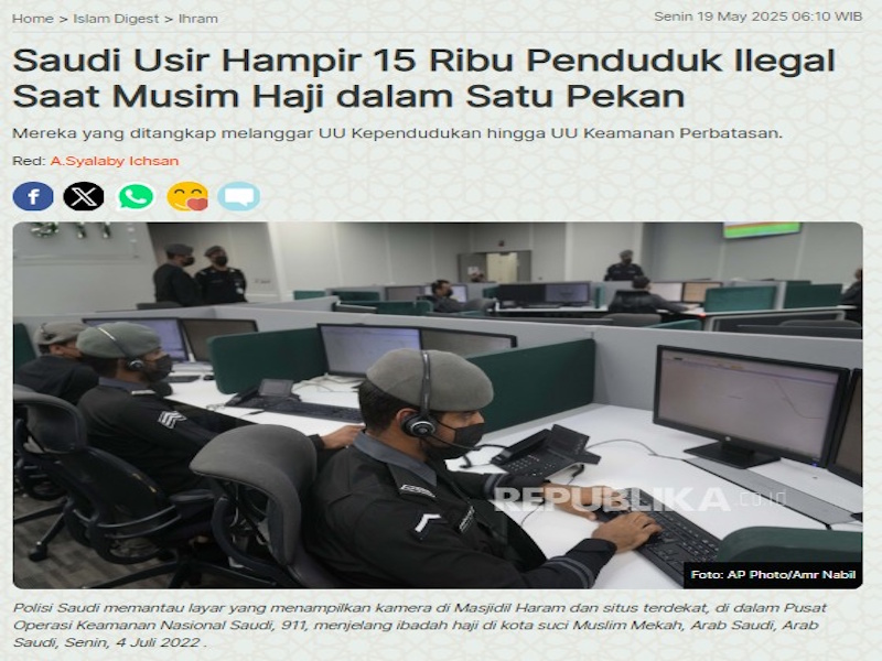 Saudi Usir Hampir 15 ribu penduduk ilegal saat musim haji dalam satu pekan